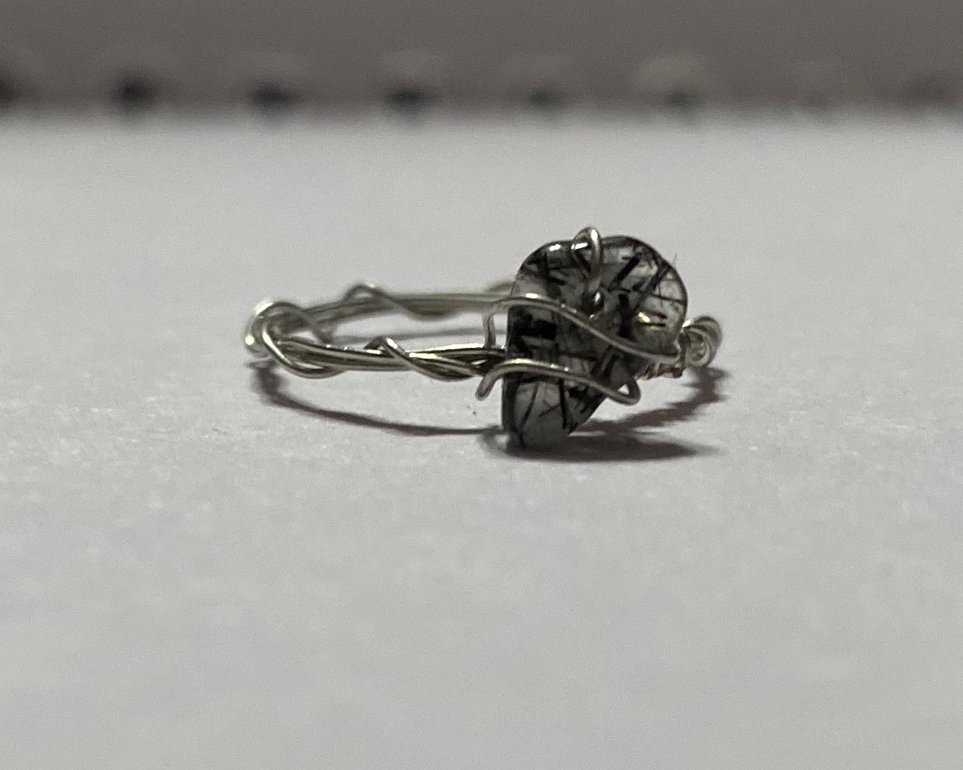silver wire and stone ring