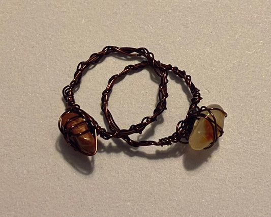 dark copper wire and stone ring